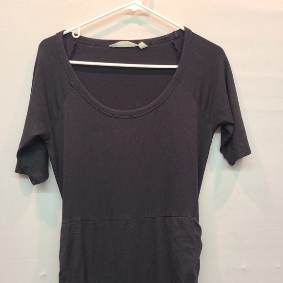 Athleta Dress Seeker Black Short Sleeve Mini Womens Extra Small Ruched Stretch - Picture 3 of 10